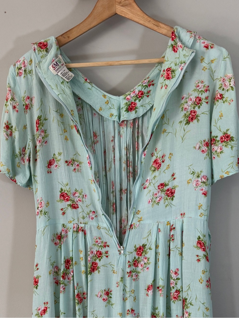 Vintage 90s SMW Style My Way seafoam blue Floral Dress Small Rayon Cottagecore - Picture 9 of 14